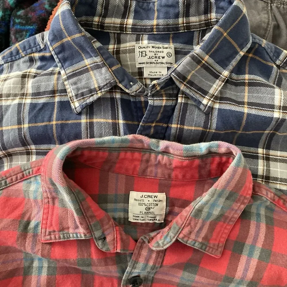 J. Crew Men’s (2) Flannel Shirts SMALL Red Blue Cotton Classic Outdoor